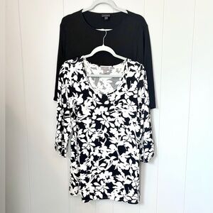 Bundle (2) JJill Wearever Collection Black White Shirts Boat Neck Medium